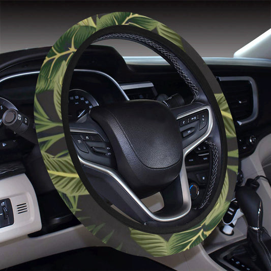 Banana Leaf Pattern Print Design BL04 Steering Wheel Cover with Elastic Edge