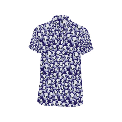Alien Head Extraterrestrial Men's Short Sleeve Button Up Shirt