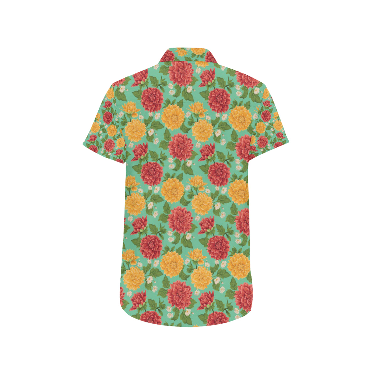 Dahlia Pattern Print Design DH011 Men's Short Sleeve Button Up Shirt
