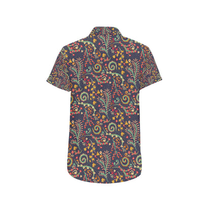 Bohemian Pattern Print Design 08 Men's Short Sleeve Button Up Shirt