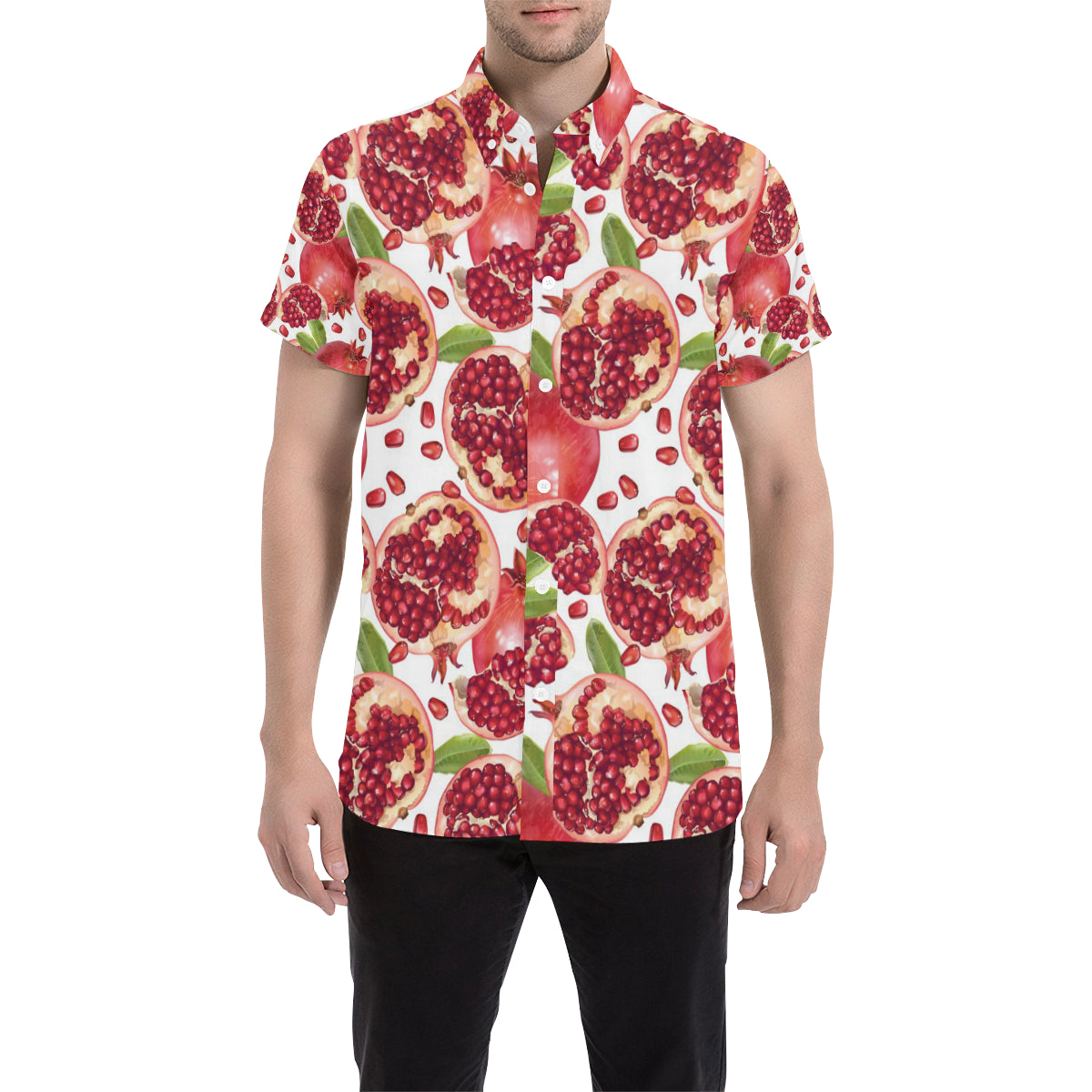 Pomegranate Pattern Print Design PG03 Men's Short Sleeve Button Up Shirt