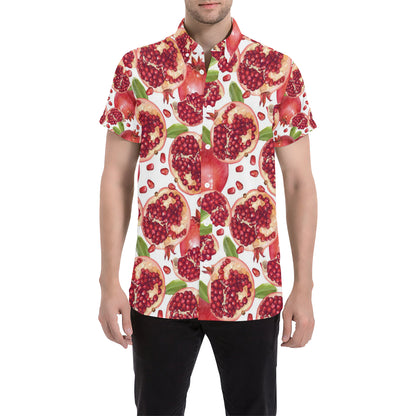 Pomegranate Pattern Print Design PG03 Men's Short Sleeve Button Up Shirt
