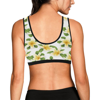 Yellow Plumeria Pattern Print Design PM012 Sports Bra