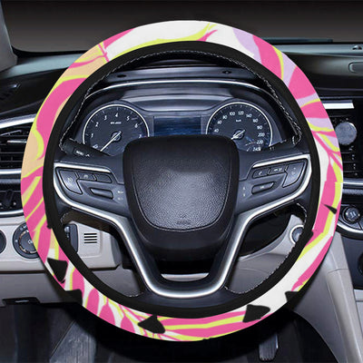 Pink Tropical Palm Leaves Steering Wheel Cover with Elastic Edge