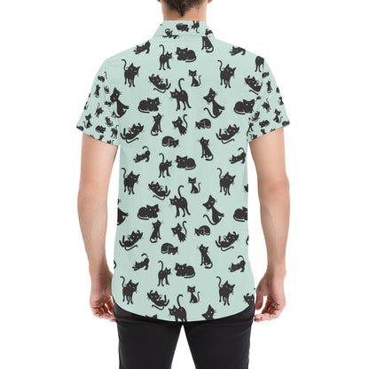 Black Cat Pattern Print Design 04 Men's Short Sleeve Button Up Shirt