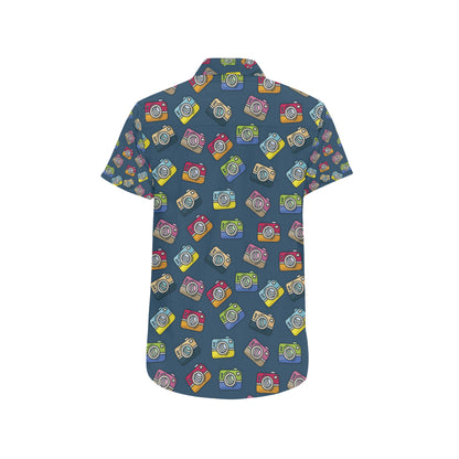 Camera Pattern Print Design 03 Men's Short Sleeve Button Up Shirt