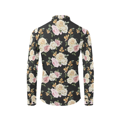 Rose Pattern Print Design A01 Men's Long Sleeve Shirt