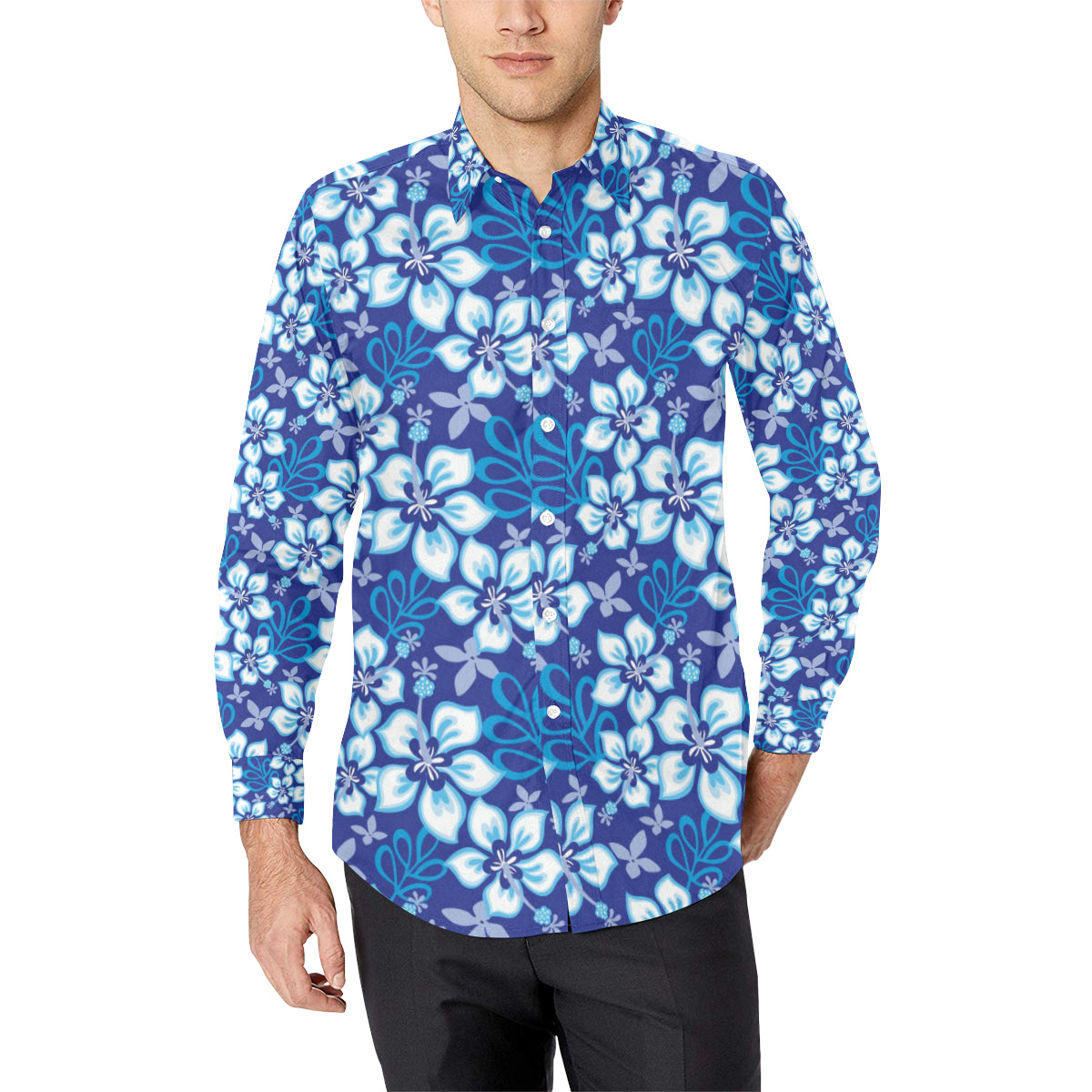 Hibiscus Pattern Print Design HB04 Men's Long Sleeve Shirt