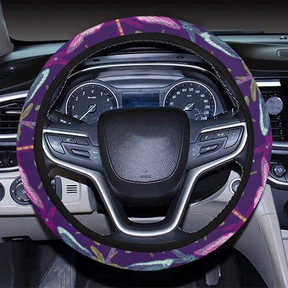 Dragonfly Neon Color Print Pattern Steering Wheel Cover with Elastic Edge