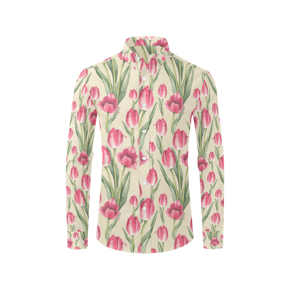Tulip Pink Pattern Print Design TP06 Men's Long Sleeve Shirt