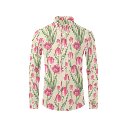 Tulip Pink Pattern Print Design TP06 Men's Long Sleeve Shirt
