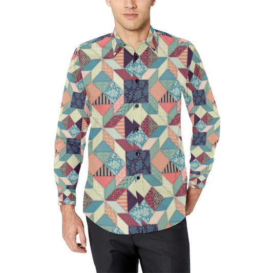 Patchwork Pattern Print Design 02 Men's Long Sleeve Shirt