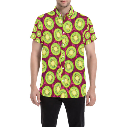 Kiwi Pattern Print Design KW05 Men's Short Sleeve Button Up Shirt