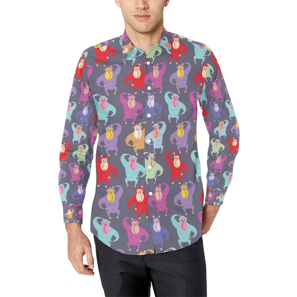 Chimpanzee Pattern Print Design 03 Men's Long Sleeve Shirt
