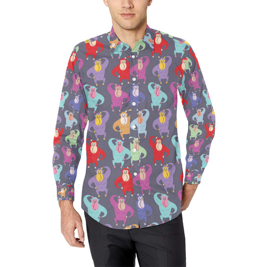 Chimpanzee Pattern Print Design 03 Men's Long Sleeve Shirt