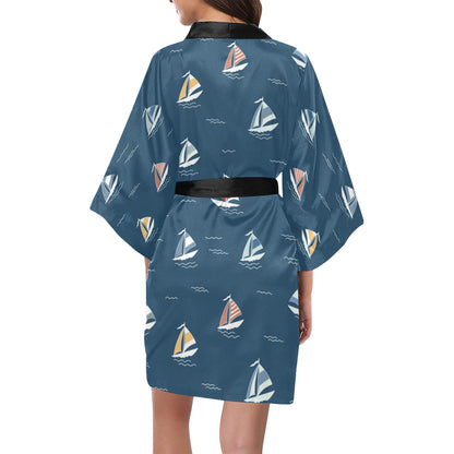 Sailing Ships Pattern Print Design A02 Women's Short Kimono
