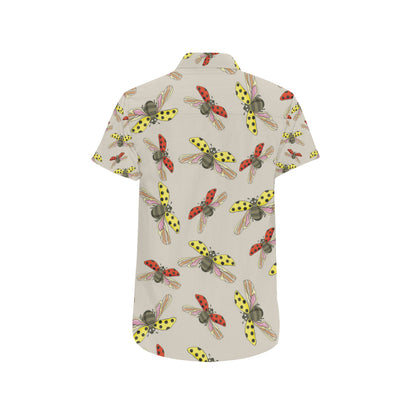 Ladybug Pattern Print Design 04 Men's Short Sleeve Button Up Shirt