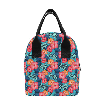 Red Hibiscus Pattern Print Design HB02 Insulated Lunch Bag