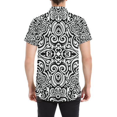 Polynesian Tattoo Pattern Men's Short Sleeve Button Up Shirt