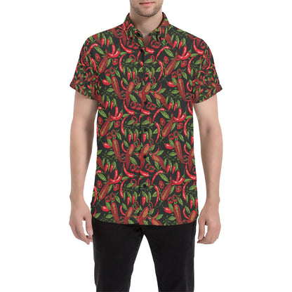 Chilli Pepper Pattern Print Design 02 Men's Short Sleeve Button Up Shirt