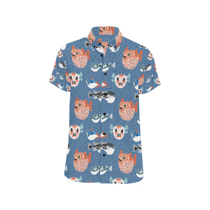 Fugu Pattern Print Design 02 Men's Short Sleeve Button Up Shirt