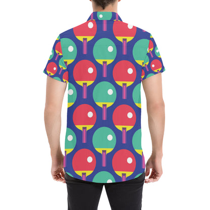 Ping Pong Pattern Print Design A03 Men's Short Sleeve Button Up Shirt