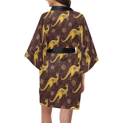 Kangaroos Aboriginal Pattern Print Design 08 Women's Short Kimono