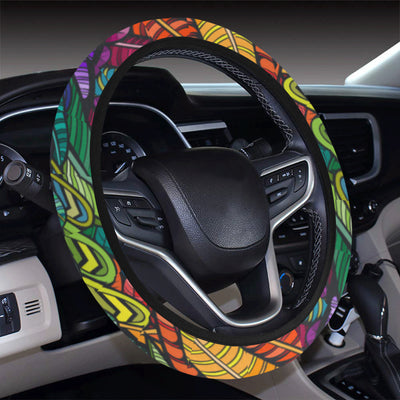 Feather Multicolor Design Print Steering Wheel Cover with Elastic Edge