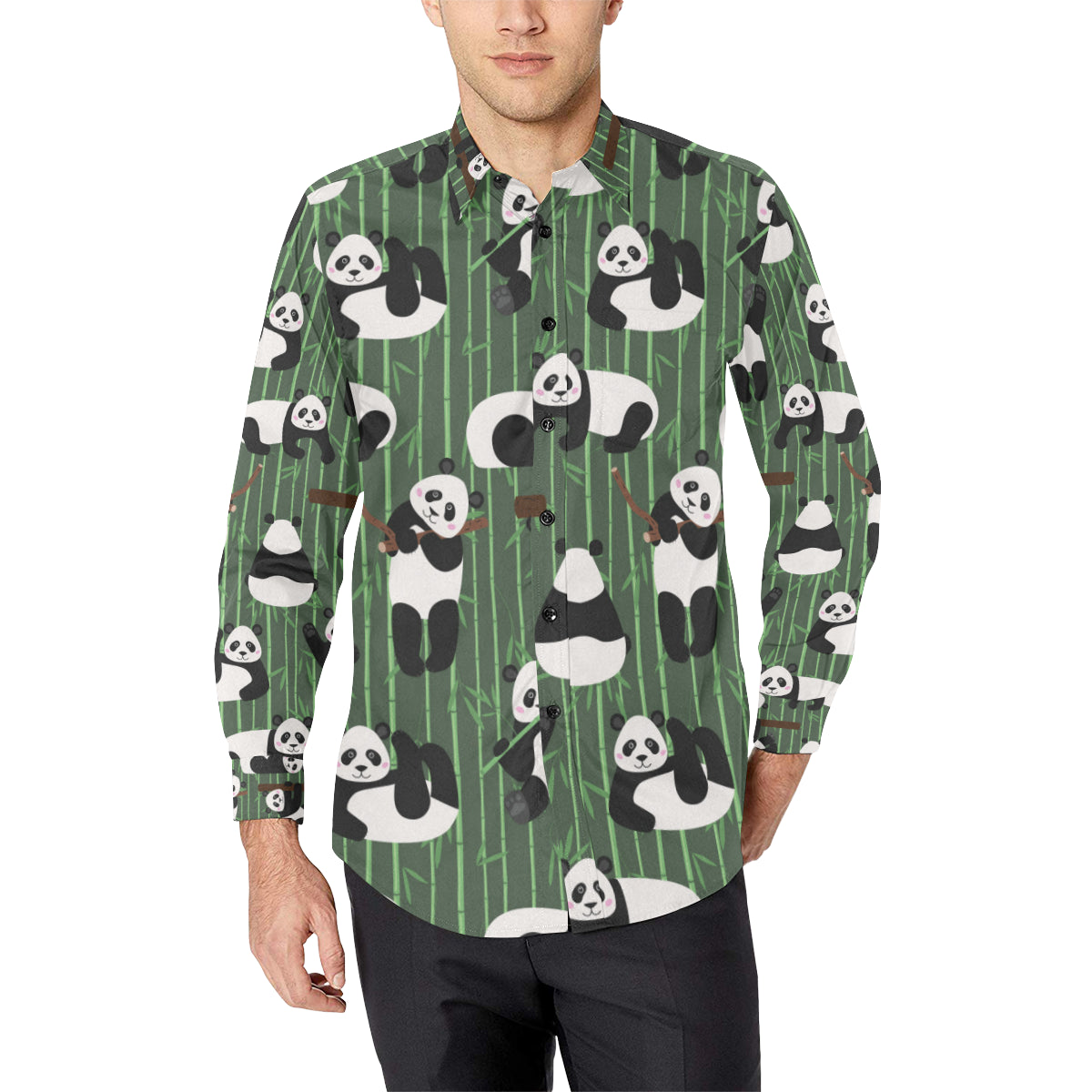 Panda Pattern Print Design A04 Men's Long Sleeve Shirt