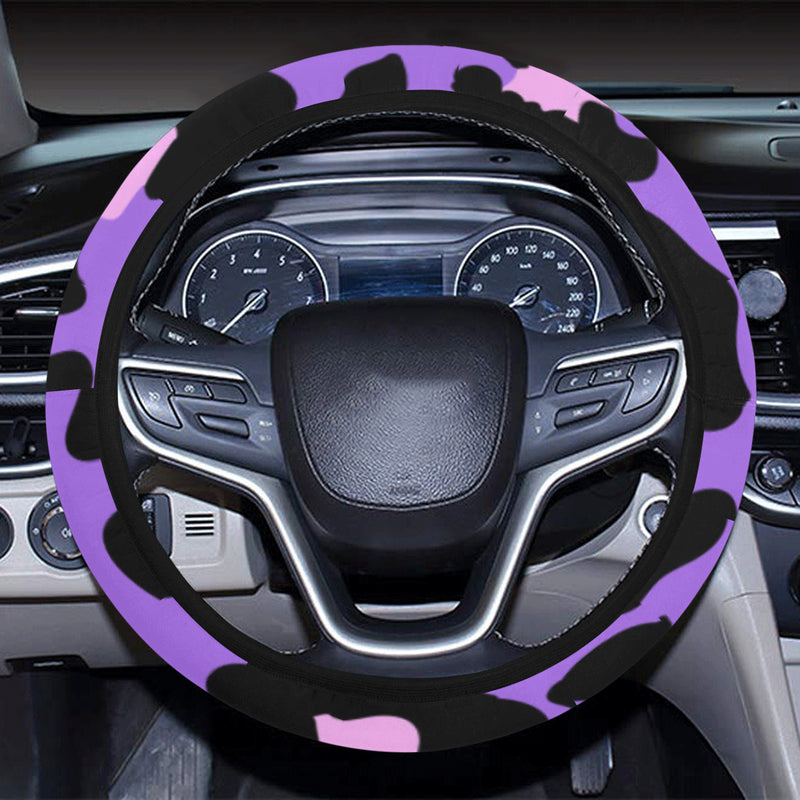 Cheetah Purple Neon Print Pattern Steering Wheel Cover with Elastic Edge