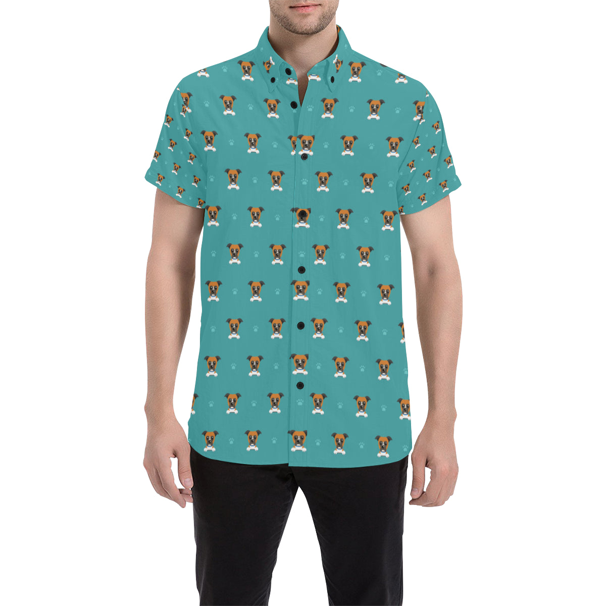 Boxers Pattern Print Design 03 Men's Short Sleeve Button Up Shirt