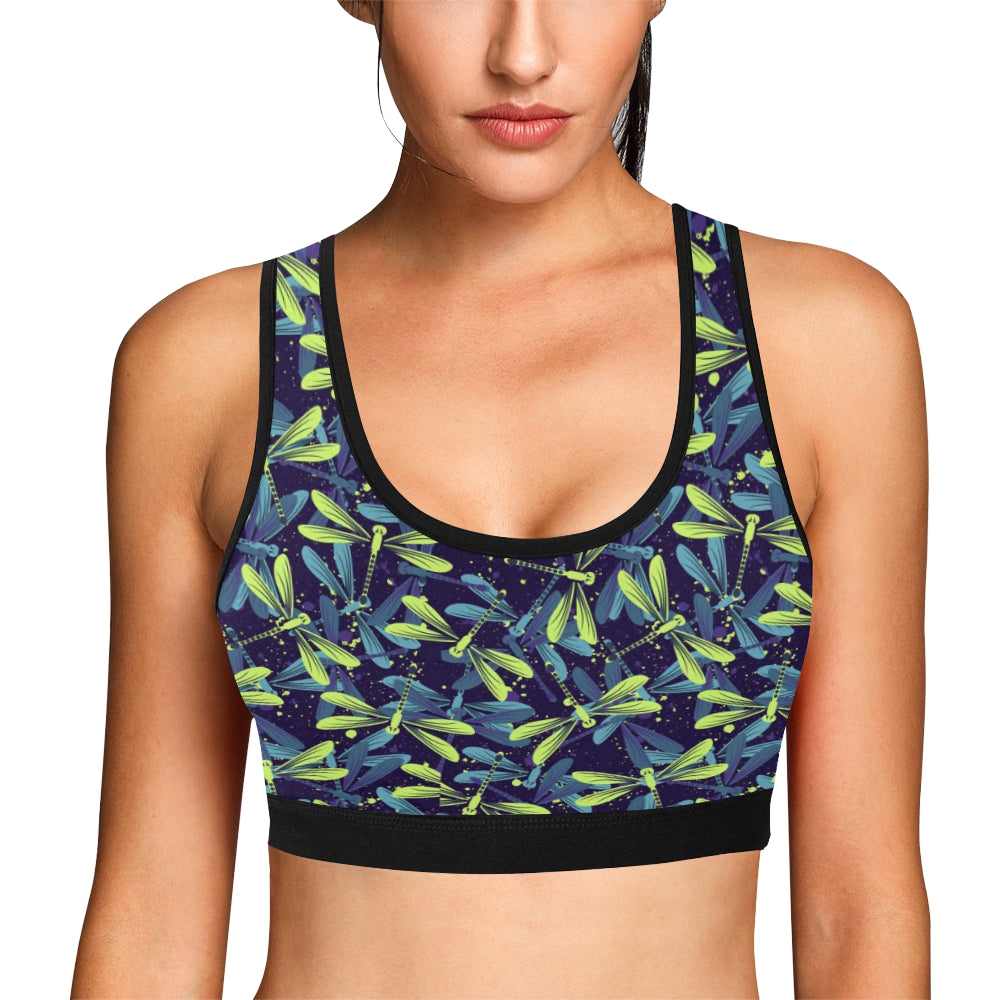 Dragonfly Lime Blue Print Pattern Sports Bra