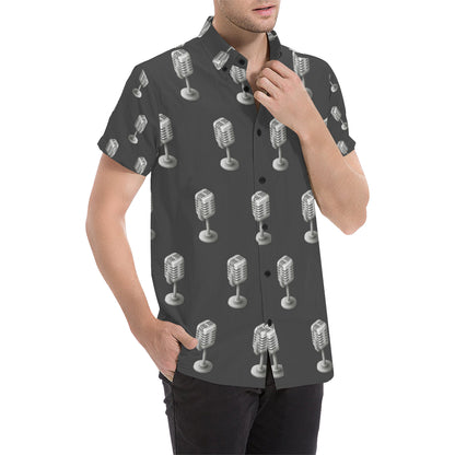 Microphone Vintage Pattern Print Design 01 Men's Short Sleeve Button Up Shirt