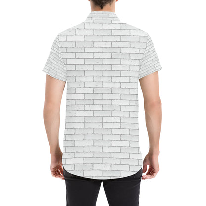 Brick White Pattern Print Design 03 Men's Short Sleeve Button Up Shirt