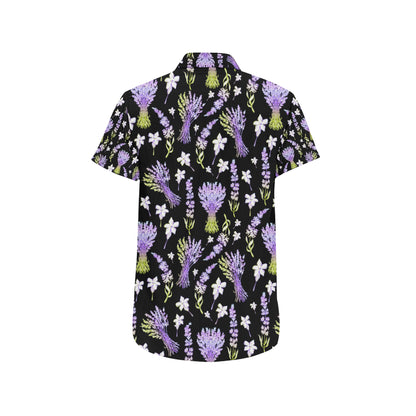 Lavender Pattern Print Design LV04 Men's Short Sleeve Button Up Shirt