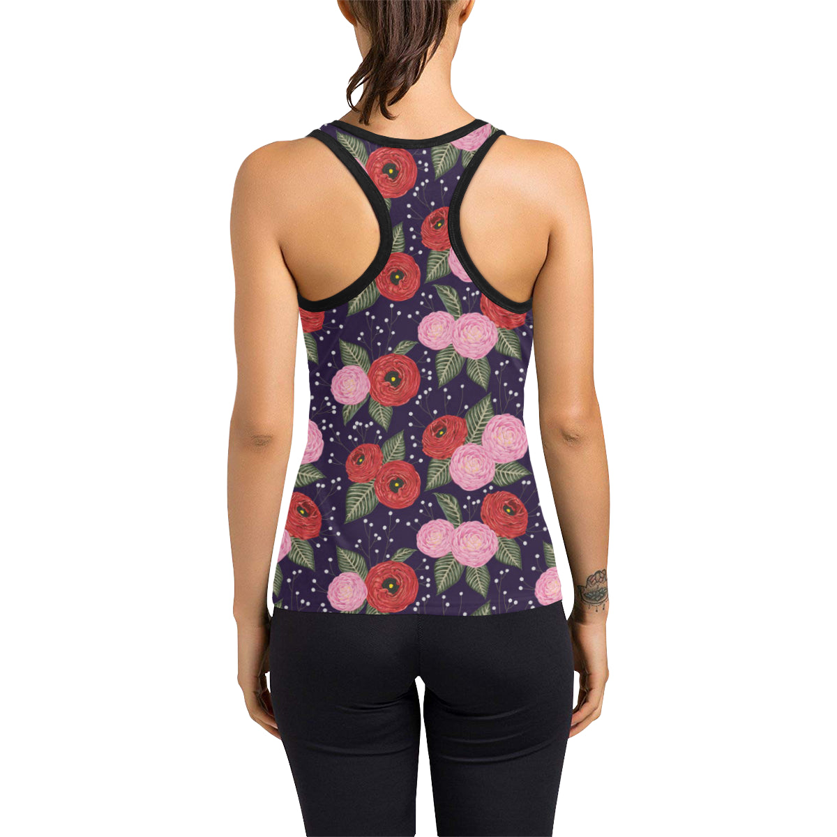 Camellia Pattern Print Design CM02 Women's Racerback Tank Top