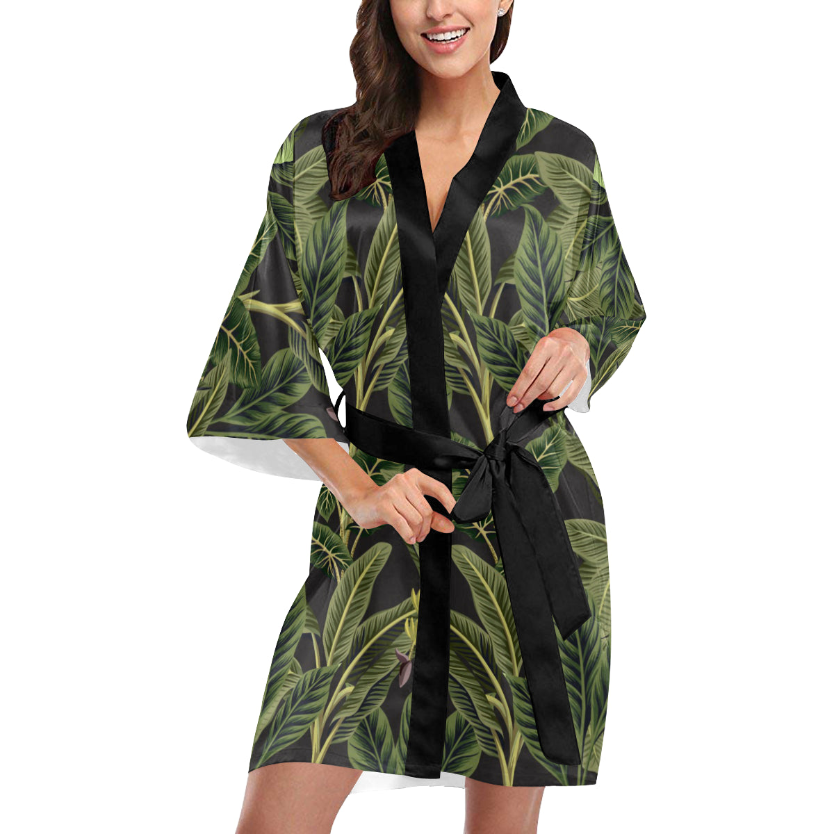 Banana Leaf Pattern Print Design BL04 Women's Short Kimono