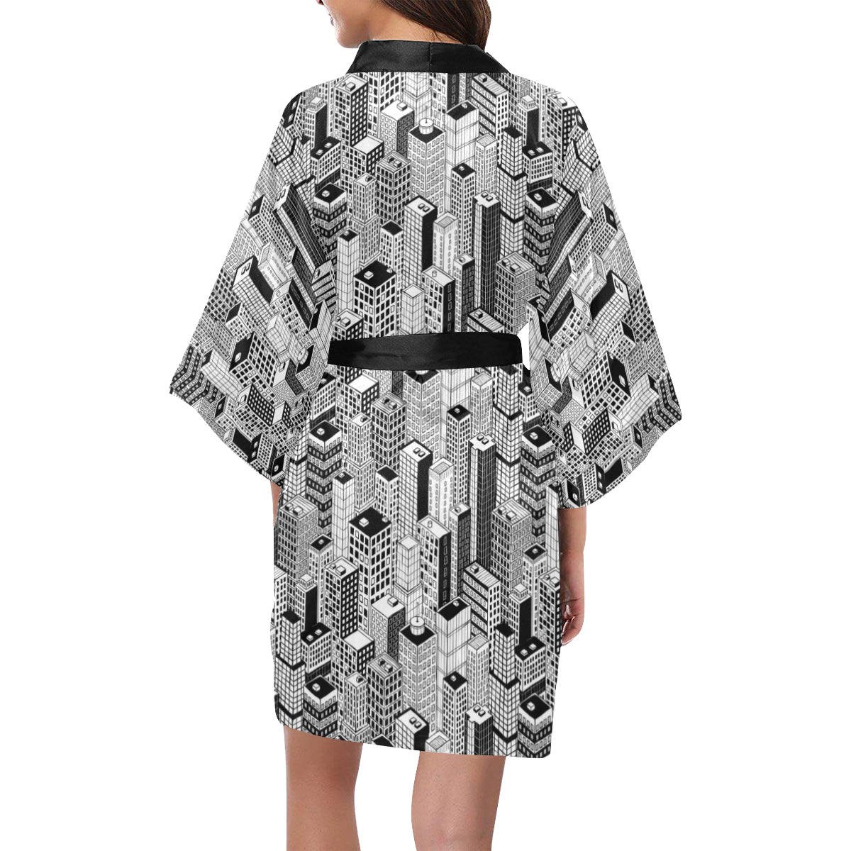 City  Pattern Print Design 02 Women's Short Kimono