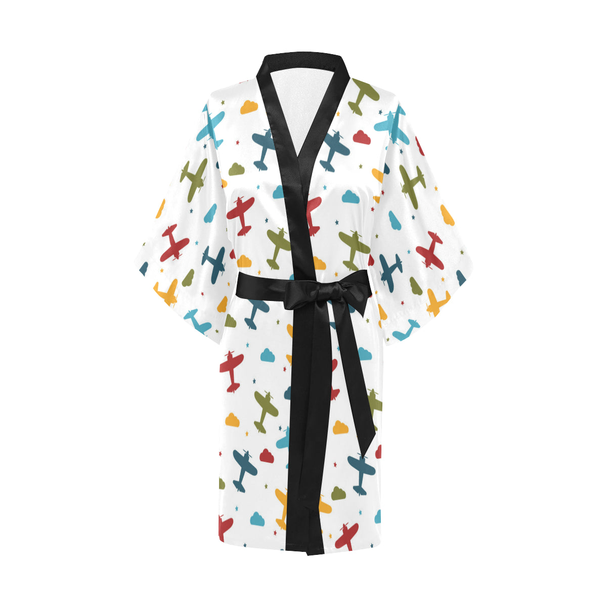 Airplane Pattern Print Design 06 Women's Short Kimono