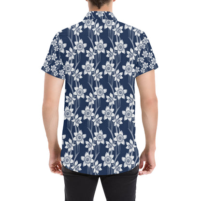 Daffodils Pattern Print Design DF09 Men's Short Sleeve Button Up Shirt