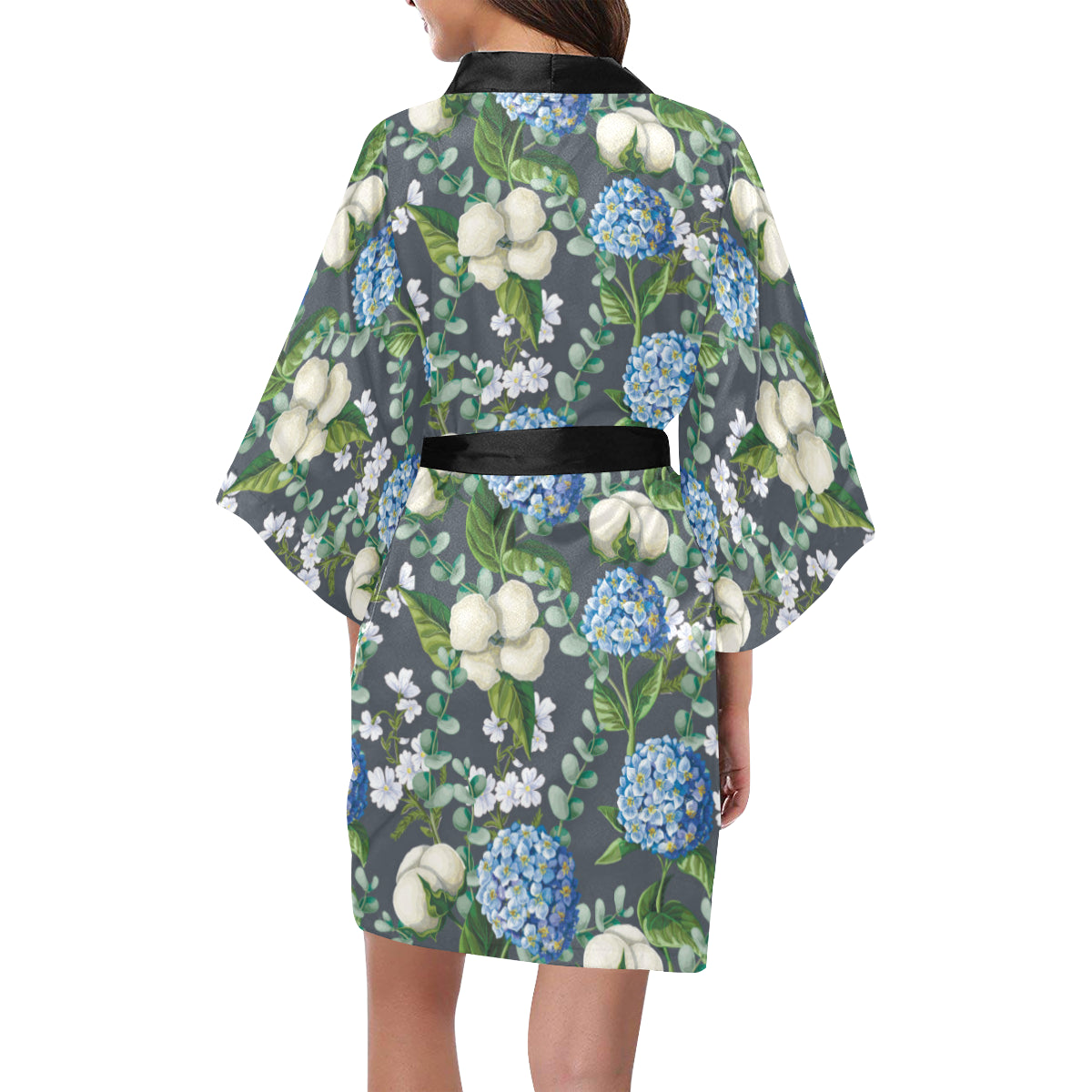 Hydrangea Pattern Print Design 02 Women's Short Kimono