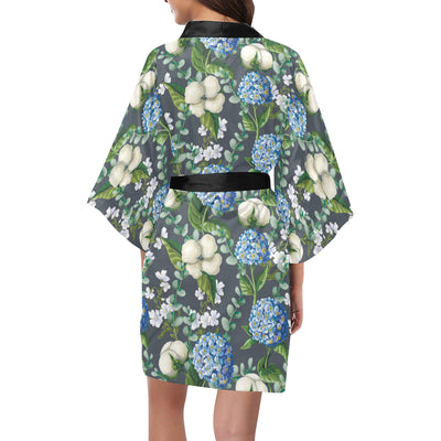 Hydrangea Pattern Print Design 02 Women's Short Kimono