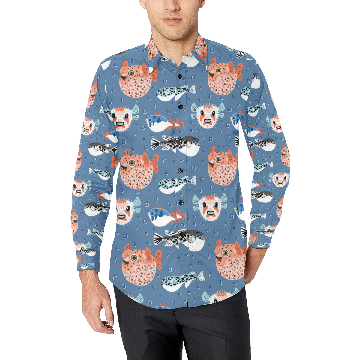Fugu Pattern Print Design 02 Men's Long Sleeve Shirt