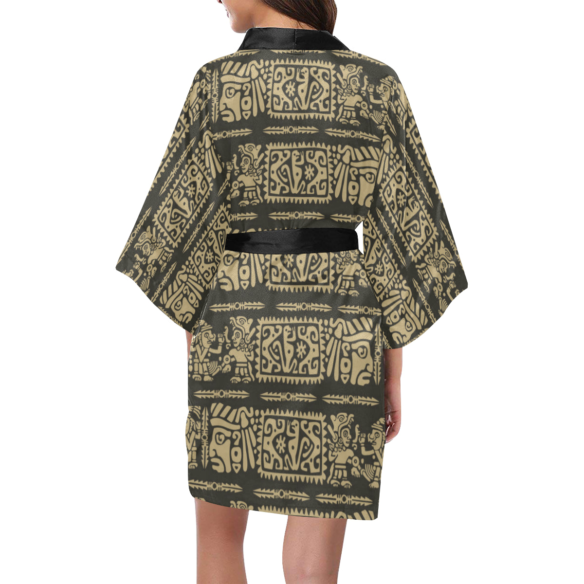 Mayan Pattern Print Design 02 Women's Short Kimono