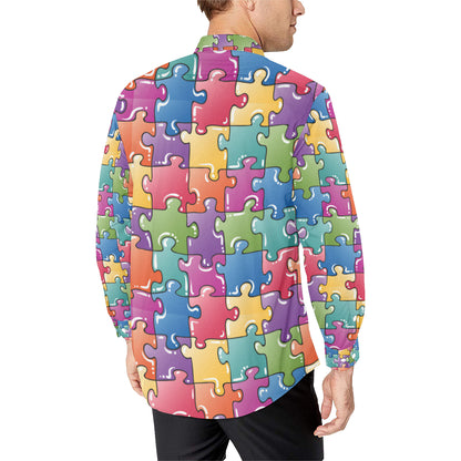 Puzzle Pattern Print Design A05 Men's Long Sleeve Shirt