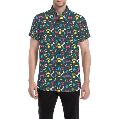 Paw Design Print Men's Short Sleeve Button Up Shirt