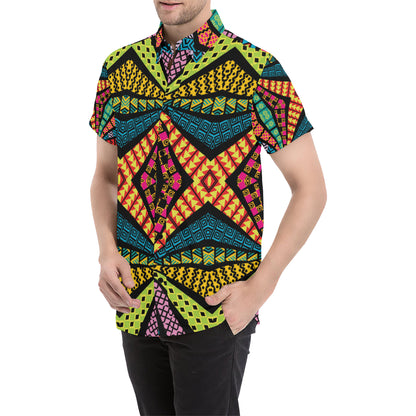 Kaleidoscope Pattern Print Design 05 Men's Short Sleeve Button Up Shirt