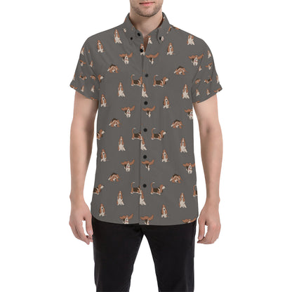 Basset Hound Pattern Print Design 03 Men's Short Sleeve Button Up Shirt