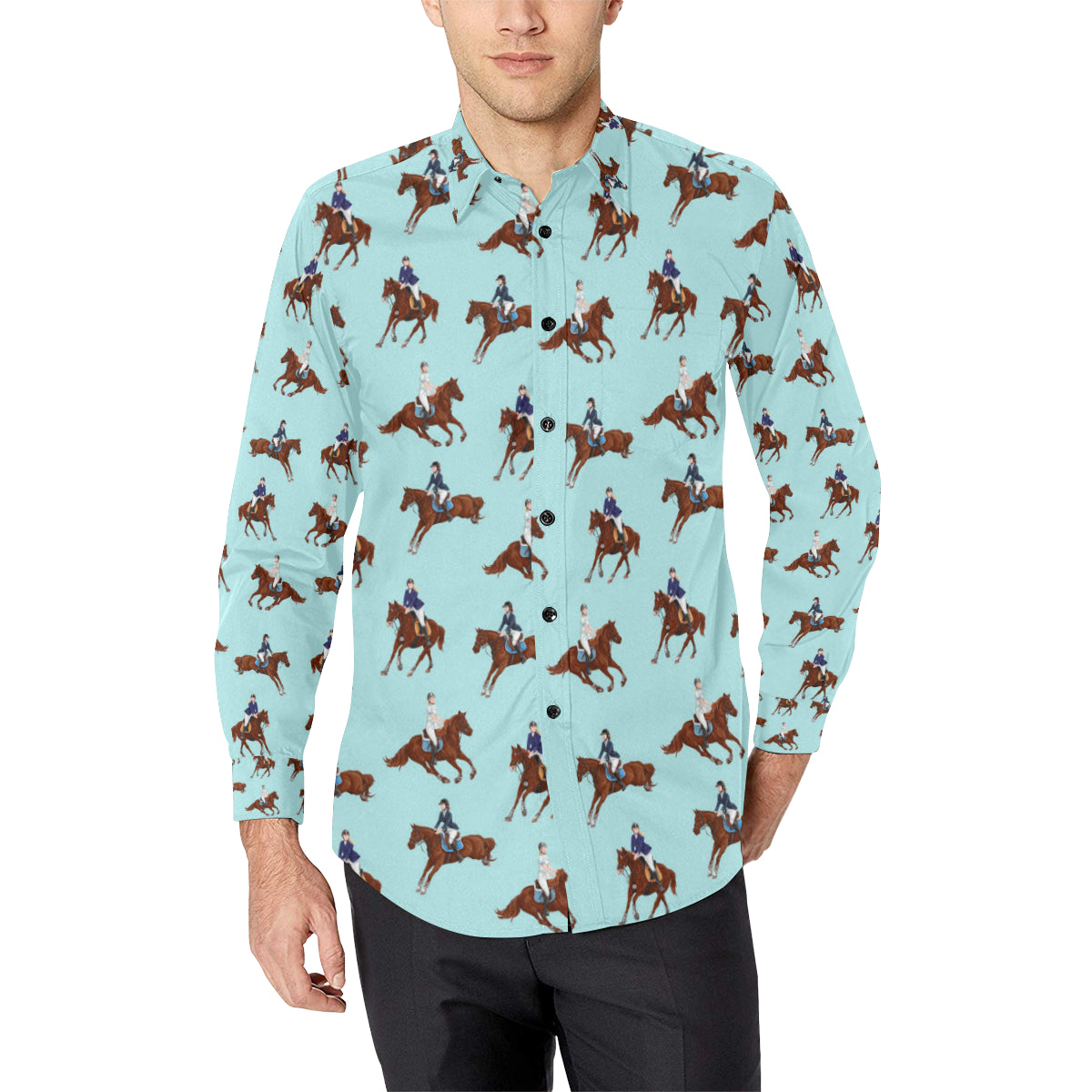 Equestrian Horse Riding Men's Long Sleeve Shirt