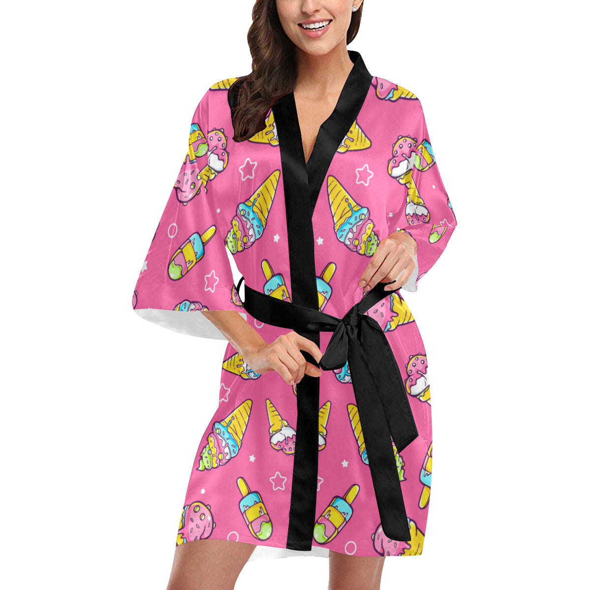 Ice Cream Pattern Print Design IC04 Women Kimono Robe